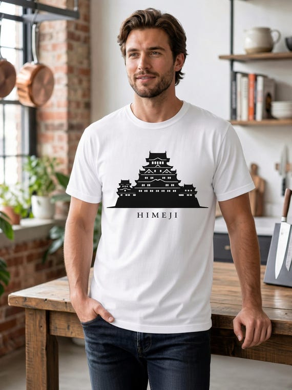 Himeji Castle White Heron Keep line-art T-shirt.