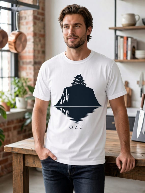 Ozu Castle Japanese line-art T-shirt.